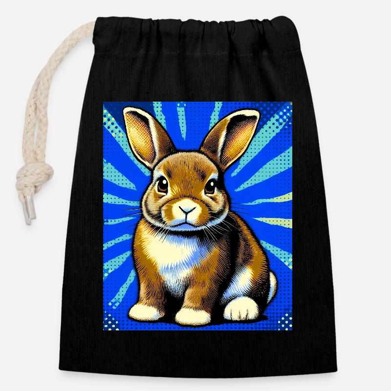 rabbit - Closable cotton gift bag (14x20cm) - black