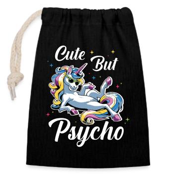 Niedliches Psycho Einhorn - Verschließbarer Geschenkbeutel aus Baumwolle (14x20cm) - Schwarz - Vorne