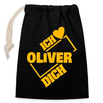 Liebe Oliver - Verschließbarer Geschenkbeutel aus Baumwolle (14x20cm) - Schwarz - Vorne