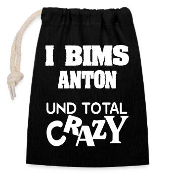 Crazy Anton - Verschließbarer Geschenkbeutel aus Baumwolle (14x20cm) - Schwarz - Vorne
