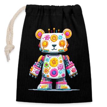 Bunt Roboterbär Neon-Print - Verschließbarer Geschenkbeutel aus Baumwolle (14x20cm) - Schwarz - Vorne