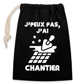 Chantier: J’ai pas le temps - Sac cadeau en coton avec cordon (14 x 20 cm) - noir - Devant
