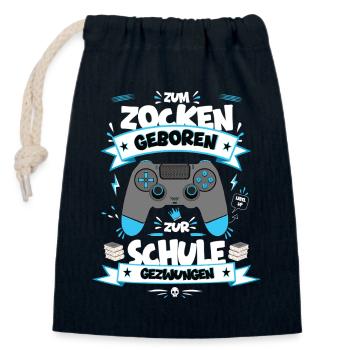 Zum Zocken geboren Zur Schule gezwungen - Verschließbarer Geschenkbeutel aus Baumwolle (14x20cm) - Navy - Vorne