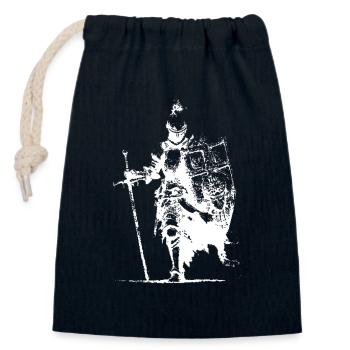 Ritter-Silhouette mit Banner und Schwert - Verschließbarer Geschenkbeutel aus Baumwolle (14x20cm) - Navy - Vorne