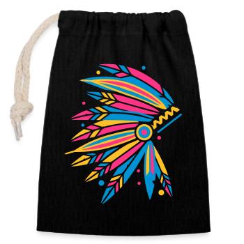 Coiffe amérindienne - Sac cadeau en coton avec cordon (14 x 20 cm) - noir - Devant