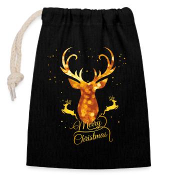 cerf or noël Noël apresski glamour bois - Sac cadeau en coton avec cordon (14 x 20 cm) - noir - Devant