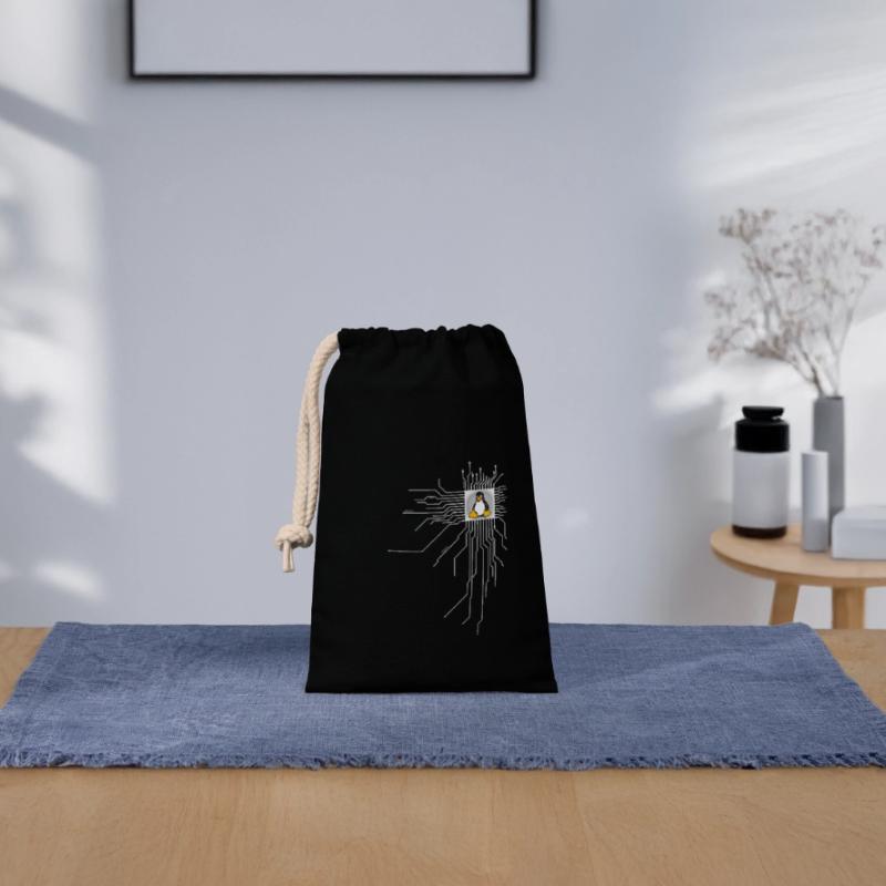 board Penguin Core Heart Computer pc Nerd program Closable cotton gift bag (14x20cm)