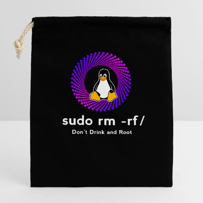 Computer Sys admin Penguin Nerd pc sudo rm -rf cod Closable cotton gift bag (14x20cm)