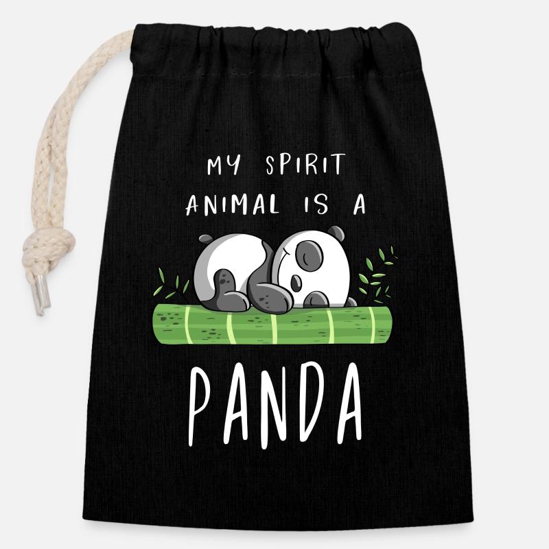 Mon esprit Animal est un panda - Panda Bear - Comic - Sac cadeau en coton avec cordon (14 x 20 cm) - noir