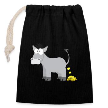 Children's motive donkey animal shirt gift idea gold donkey - Closable cotton gift bag (14x20cm) - black - Front