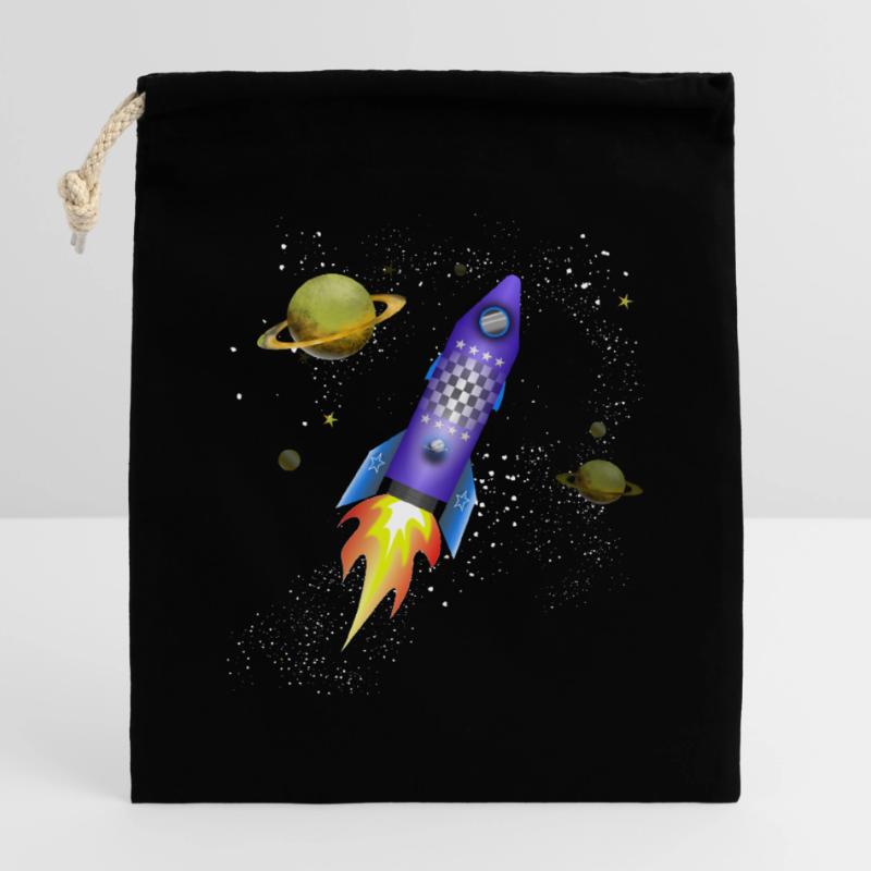 Fusée dans l'espace Sac cadeau en coton avec cordon (14 x 20 cm)