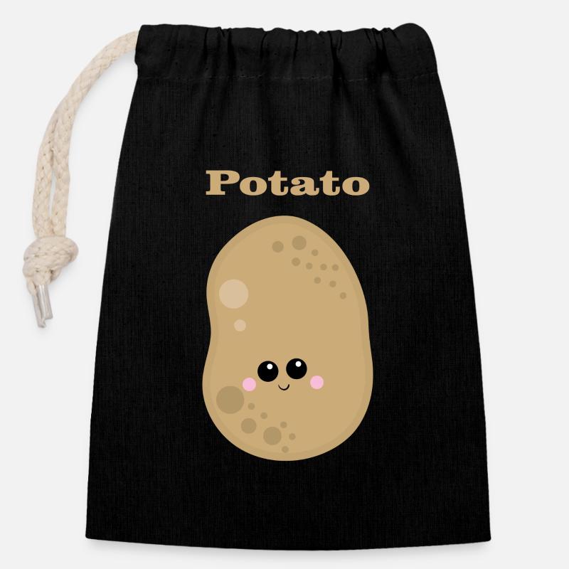 pommes de terre - Sac cadeau en coton avec cordon (14 x 20 cm) - noir