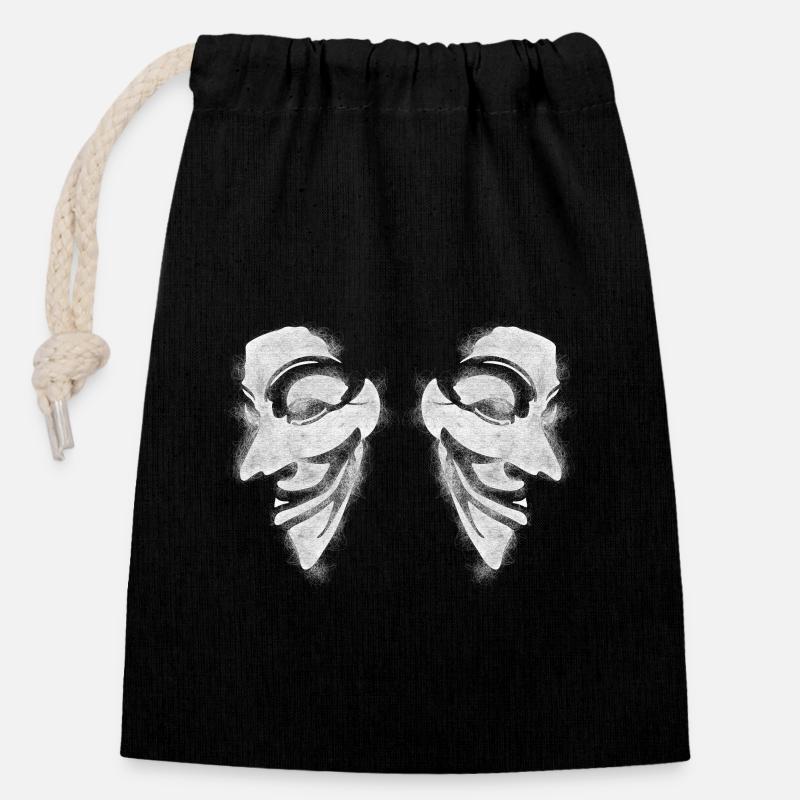 Anonymous v comme vendetta Double Head - Sac cadeau en coton avec cordon (14 x 20 cm) - noir