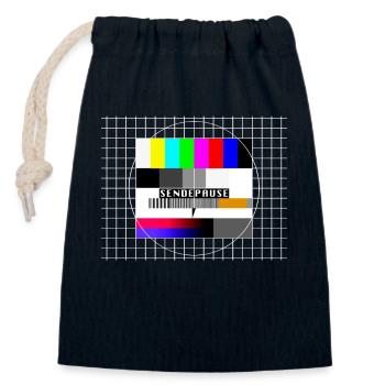 Photo d’essai Émission pause 80 années 90 costume de fête - Sac cadeau en coton avec cordon (14 x 20 cm) - bleu marine - Devant