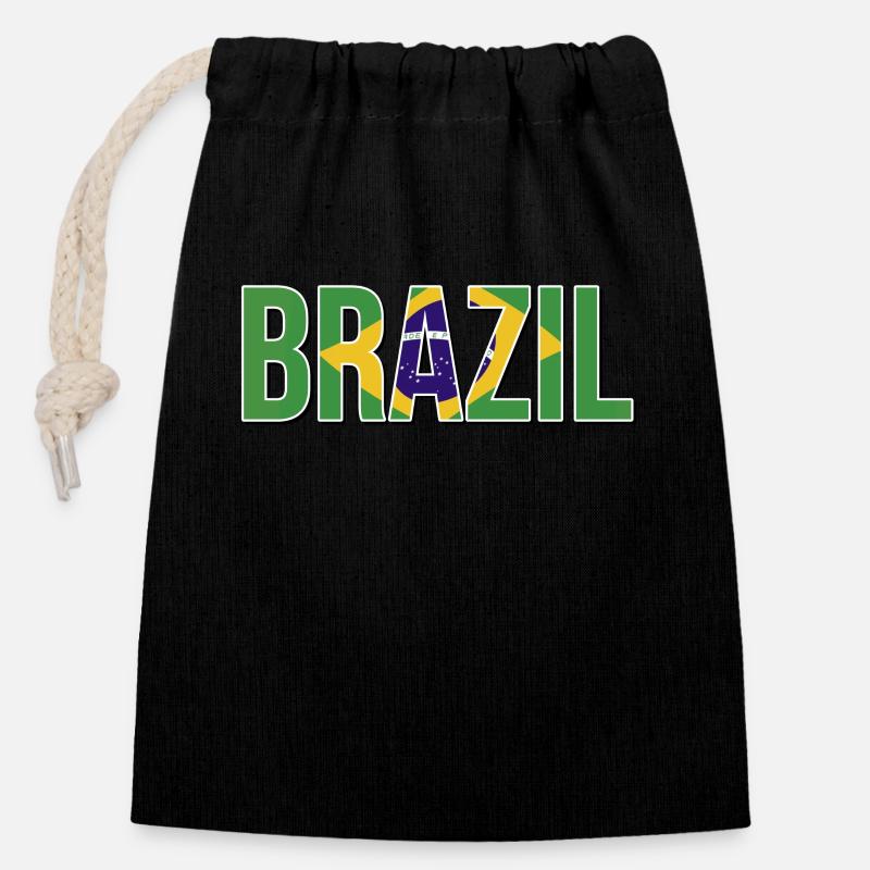 Typographie du drapeau brésilien - Sac cadeau en coton avec cordon (14 x 20 cm) - noir