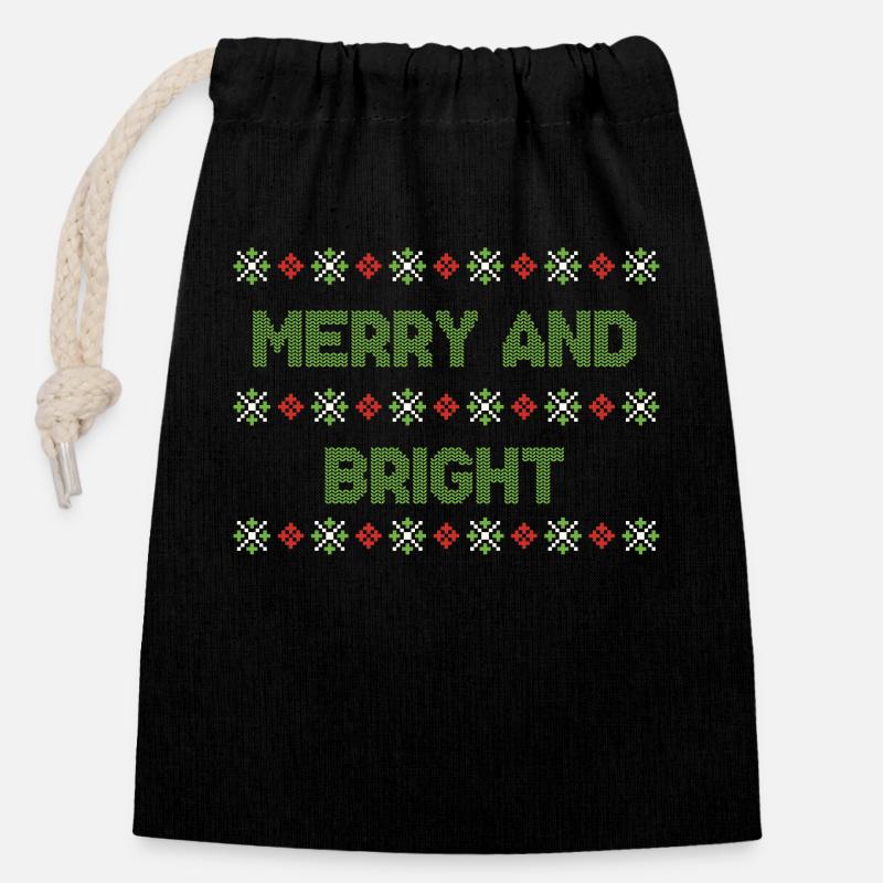 Moche noël noël pull - Sac cadeau en coton avec cordon (14 x 20 cm) - noir
