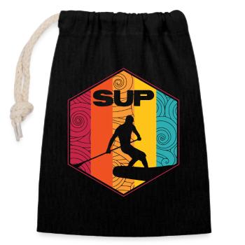 SUP surf design - Closable cotton gift bag (14x20cm) - black - Front