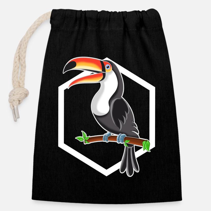 toucan - Closable cotton gift bag (14x20cm) - black