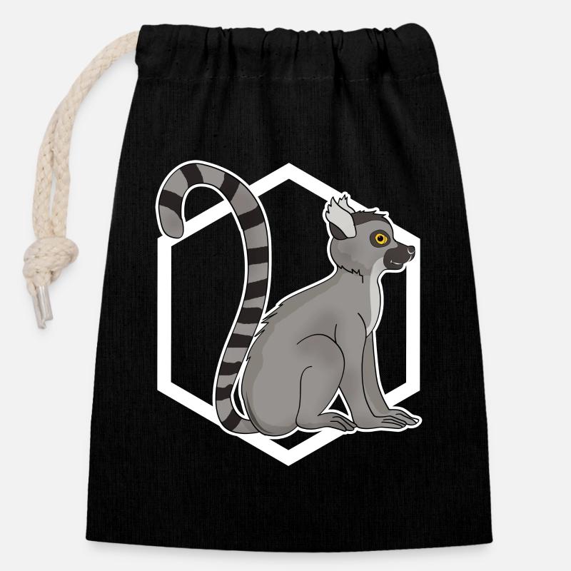 Singe lémurien - Sac cadeau en coton avec cordon (14 x 20 cm) - noir