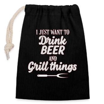 Grillades au barbecue - Sac cadeau en coton avec cordon (14 x 20 cm) - noir - Devant