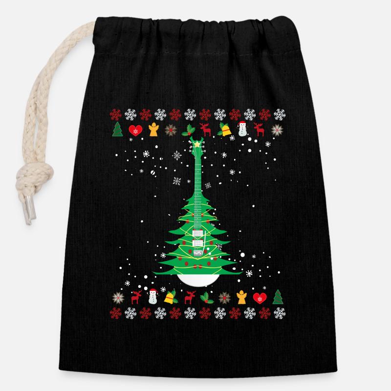 Guitar Christmas Tree - Closable cotton gift bag (14x20cm) - black