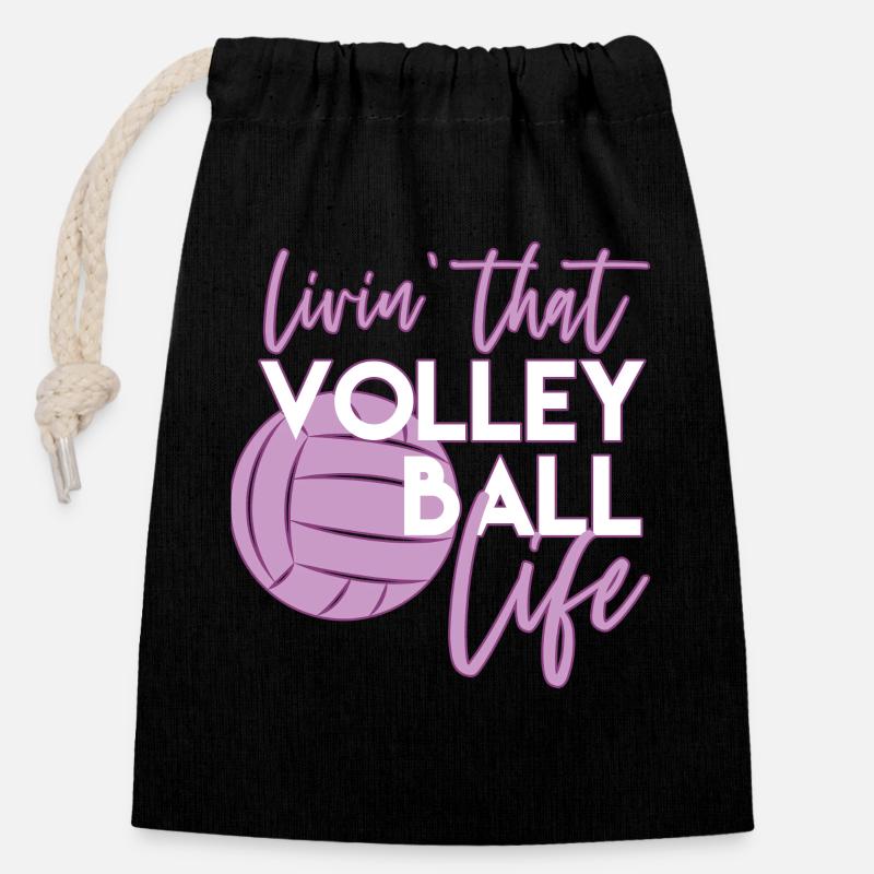 Volleyball - Verschließbarer Geschenkbeutel aus Baumwolle (14x20cm) - Schwarz