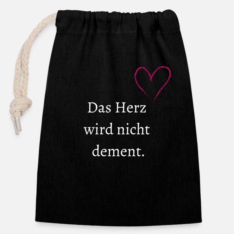 Le cœur ne devient pas dément. - Sac cadeau en coton avec cordon (14 x 20 cm) - noir
