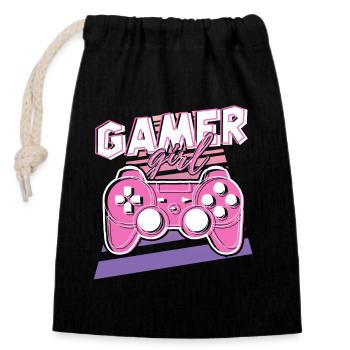 Manette rétro Gamer Girl rose - Sac cadeau en coton avec cordon (14 x 20 cm) - noir - Devant