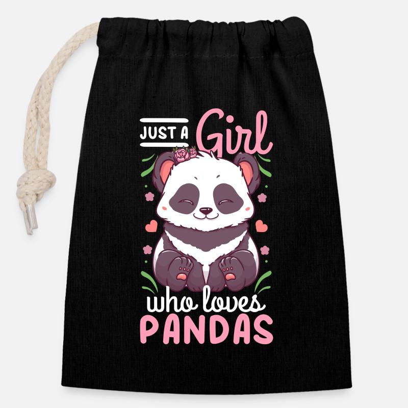 Panda - Sac cadeau en coton avec cordon (14 x 20 cm) - noir
