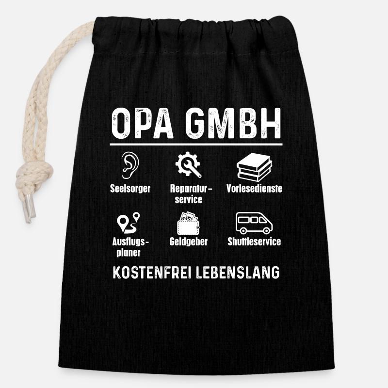 Opa Enkelkinder GmbH - Verschließbarer Geschenkbeutel aus Baumwolle (14x20cm) - Schwarz
