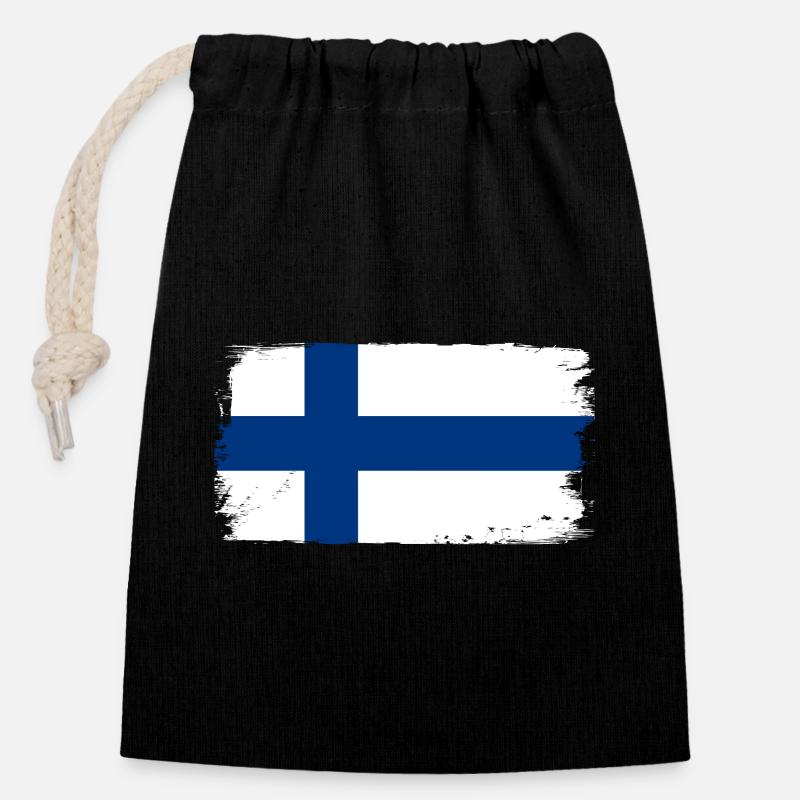 Finland flag - Closable cotton gift bag (14x20cm) - black