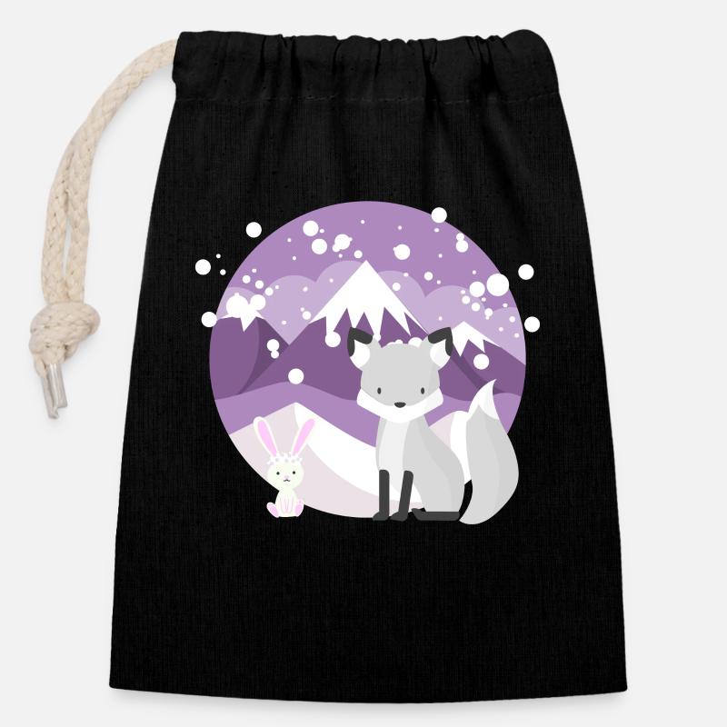 A Fox And A Little Rabbit With Mountains In The - Closable cotton gift bag (14x20cm) - black