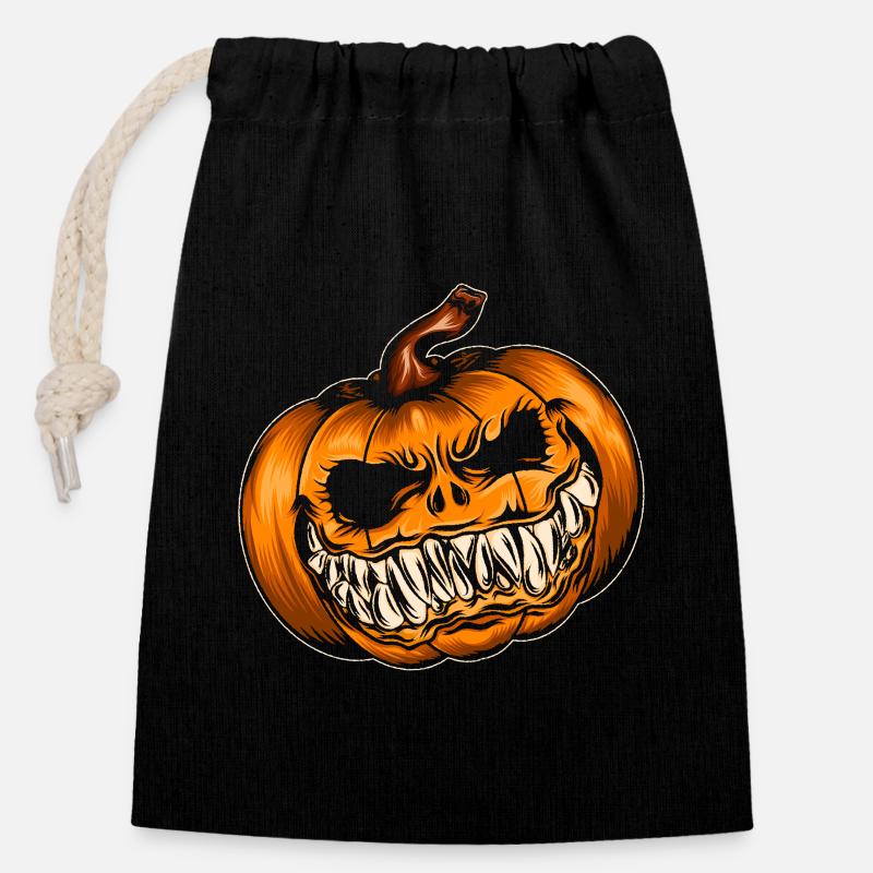 Spooky Pumpkin Laugh - Closable cotton gift bag (14x20cm) - black