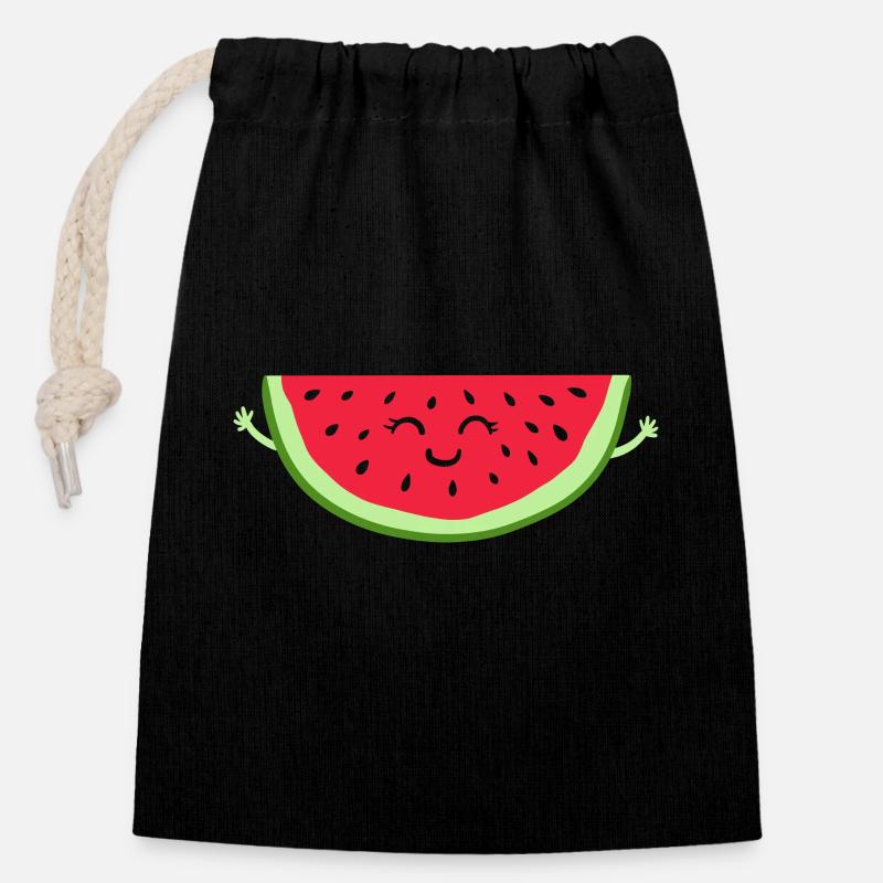 Pastèque - Sac cadeau en coton avec cordon (14 x 20 cm) - noir