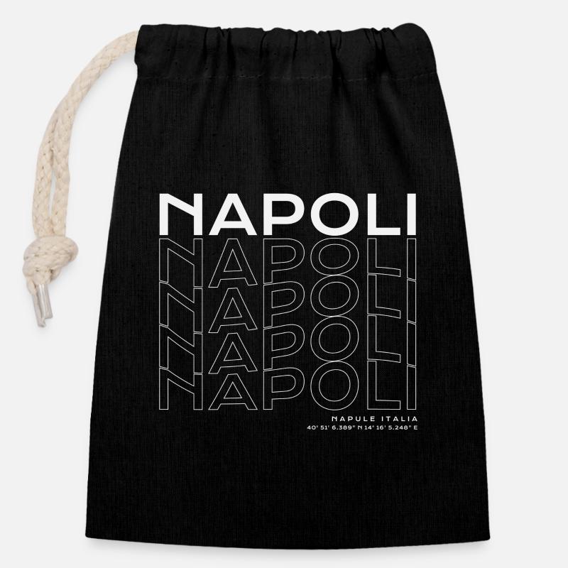Typographie Napoli Grid Outline - Sac cadeau en coton avec cordon (14 x 20 cm) - noir