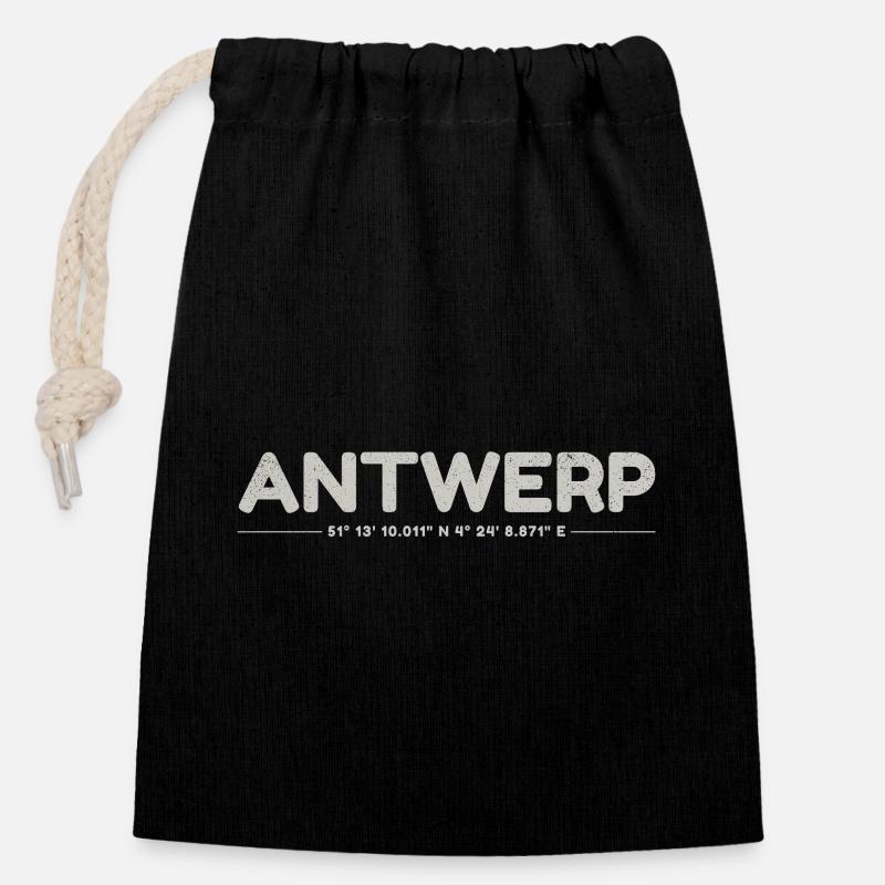 Antwerp Antwerp Gps Coordinates - Closable cotton gift bag (14x20cm) - black