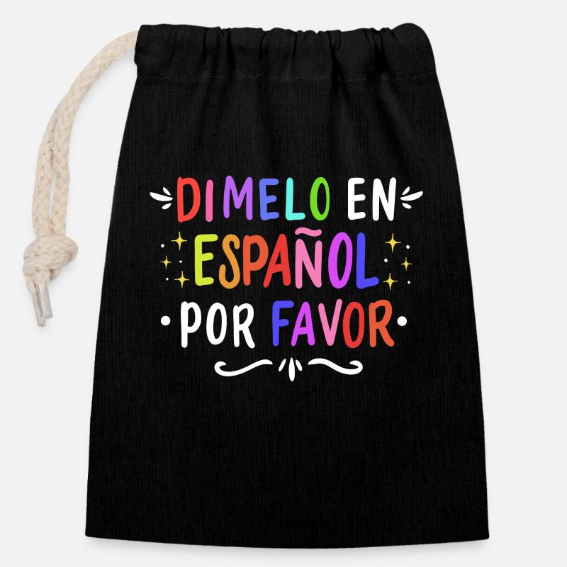 Espagnol Professeur d’espagnol Langue - Sac cadeau en coton avec cordon (14 x 20 cm) - noir