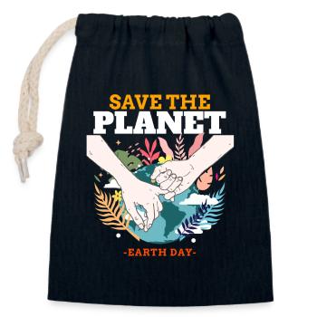 Save the Earth – Earth Day - Closable cotton gift bag (14x20cm) - navy - Front