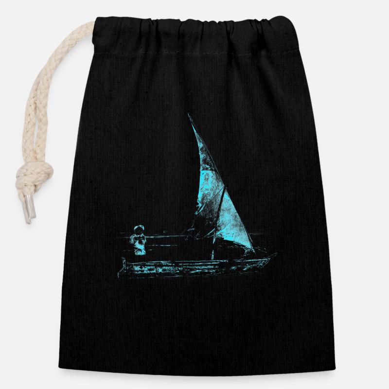 Segelboot - Verschließbarer Geschenkbeutel aus Baumwolle (14x20cm) - Schwarz