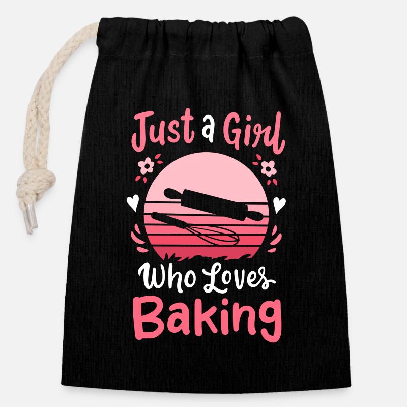 Backen Bäcker Retro - Verschließbarer Geschenkbeutel aus Baumwolle (14x20cm) - Schwarz