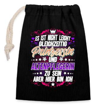 Altenpflegerin Prinzessin - Verschließbarer Geschenkbeutel aus Baumwolle (14x20cm) - Schwarz - Vorne