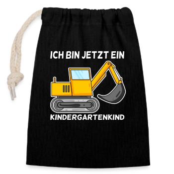 Kindergarten Bagger - Verschließbarer Geschenkbeutel aus Baumwolle (14x20cm) - Schwarz - Vorne