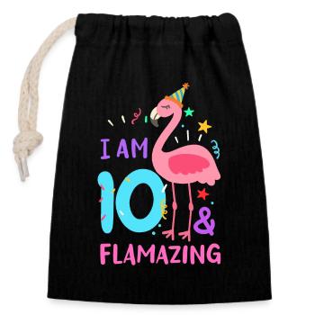 10. Geburtstag Flamingo - Verschließbarer Geschenkbeutel aus Baumwolle (14x20cm) - Schwarz - Vorne