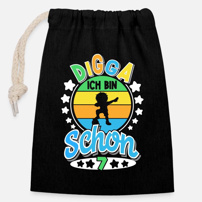 Digga Ich Bin Schon 7 Fußball Dabbing - Verschließbarer Geschenkbeutel aus Baumwolle (14x20cm) - Schwarz