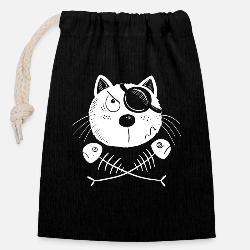 Drôle de chat pirate - Sac cadeau en coton avec cordon (14 x 20 cm) - noir
