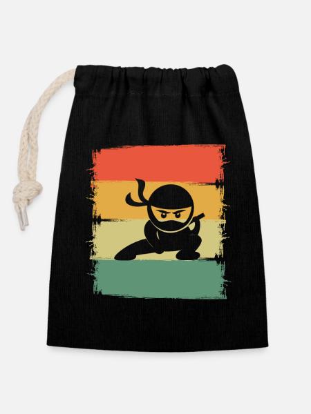 Ninja - Verschließbarer Geschenkbeutel aus Baumwolle (14x20cm) - Schwarz