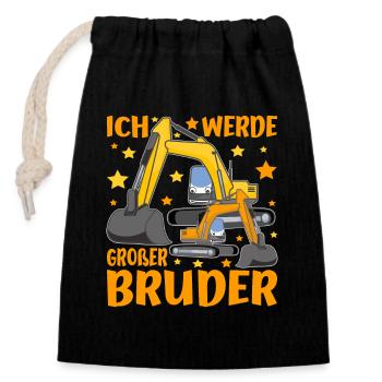 Grosser Bruder Bagger Ich Werde Großer Bruder - Verschließbarer Geschenkbeutel aus Baumwolle (14x20cm) - Schwarz - Vorne