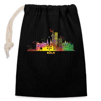 Köln Skyline Bunt Kölner Fernsehturm - Verschließbarer Geschenkbeutel aus Baumwolle (14x20cm) - Schwarz - Vorne