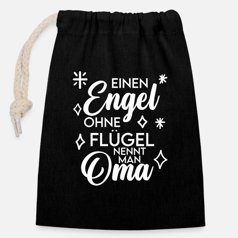 Oma Engel Spruch - Verschließbarer Geschenkbeutel aus Baumwolle (14x20cm) - Schwarz