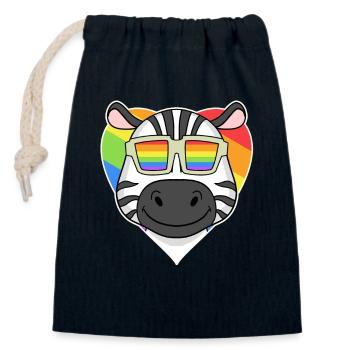 LGBT Animal Zebra Rainbow Heart - Closable cotton gift bag (14x20cm) - navy - Front